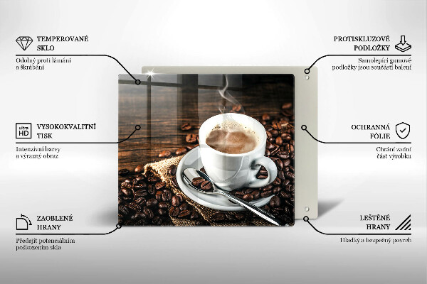 Steklena podloga za rezanje Skodelica in kavna zrna