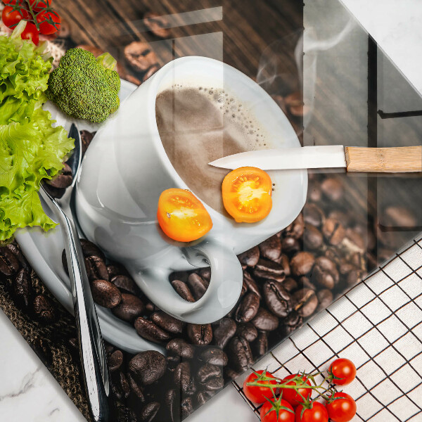 Steklena podloga za rezanje Skodelica in kavna zrna