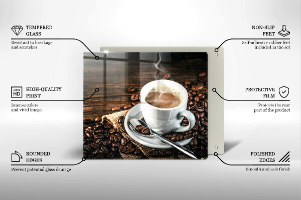 Steklena podloga za rezanje Skodelica in kavna zrna