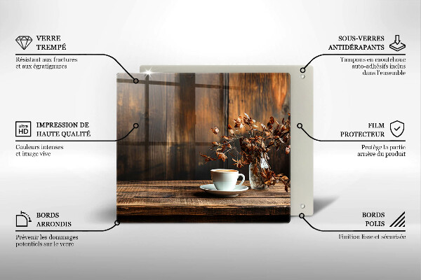Steklena podloga za rezanje Skodelica za kavo in les
