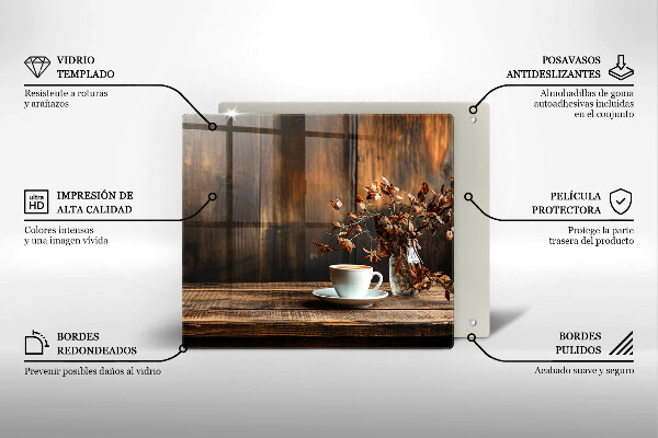 Steklena podloga za rezanje Skodelica za kavo in les