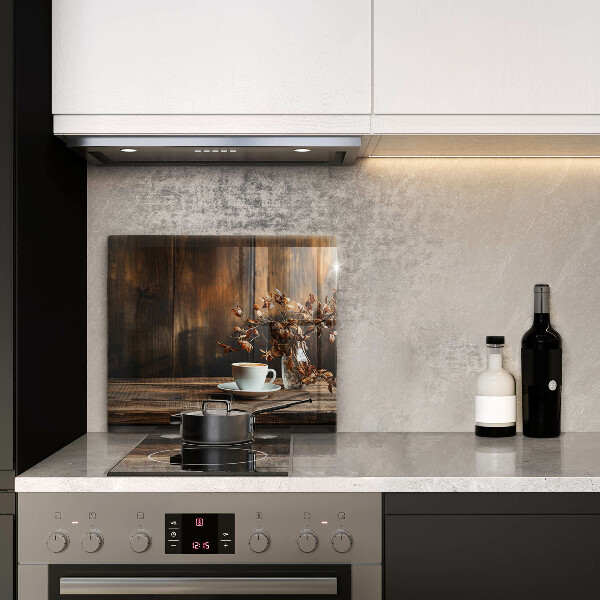 Steklena podloga za rezanje Skodelica za kavo in les