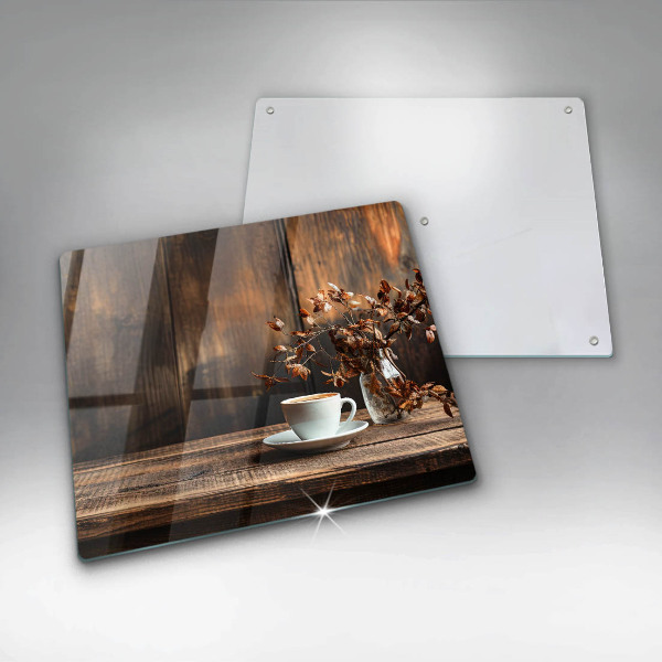 Steklena podloga za rezanje Skodelica za kavo in les