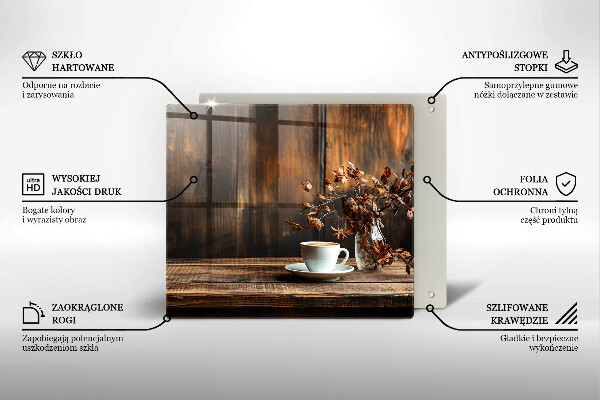 Steklena podloga za rezanje Skodelica za kavo in les