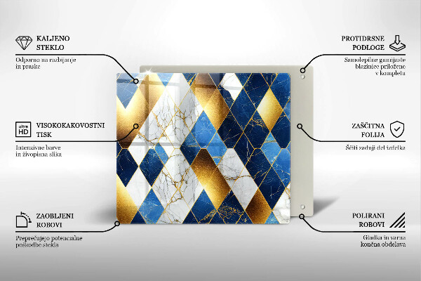 Steklena podloga za rezanje Zlati marmorni rombi