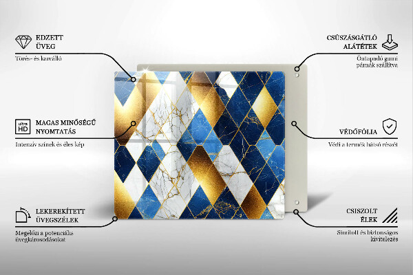 Steklena podloga za rezanje Zlati marmorni rombi