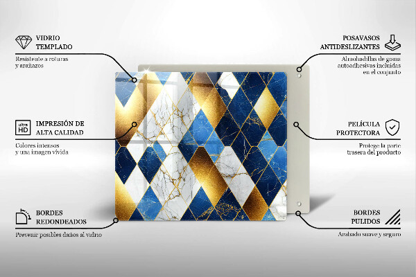 Steklena podloga za rezanje Zlati marmorni rombi