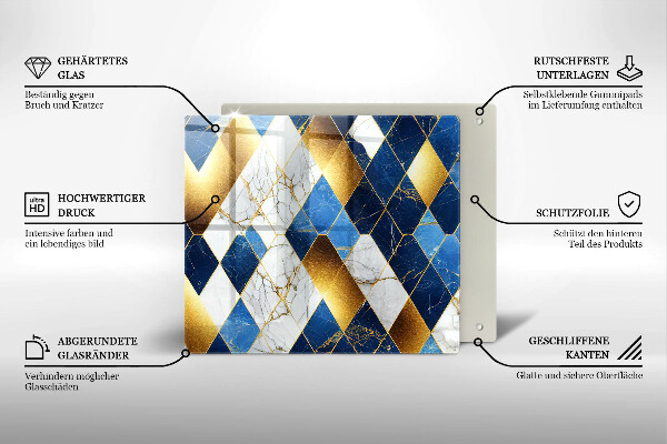 Steklena podloga za rezanje Zlati marmorni rombi