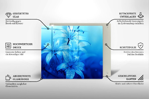 Steklena podloga za rezanje Modre rože