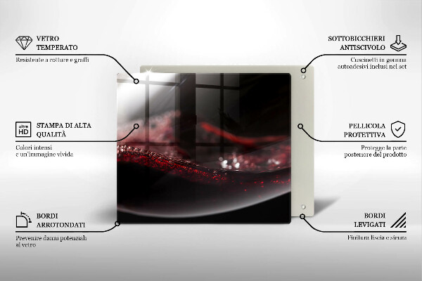 Steklena podloga za rezanje Rdeče vino v kozarcu