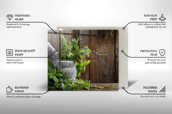 Steklena podloga za rezanje Zelena zelišča