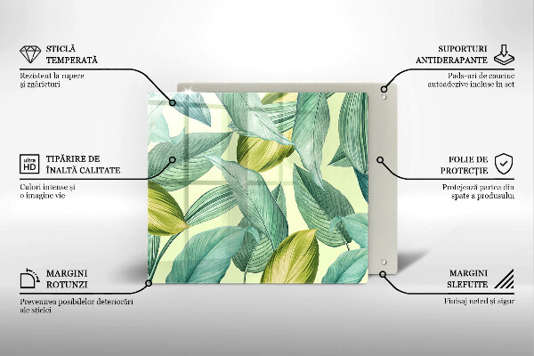 Steklena podloga za rezanje Zeleni tropski listi