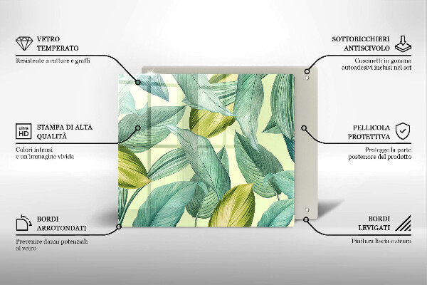 Steklena podloga za rezanje Zeleni tropski listi