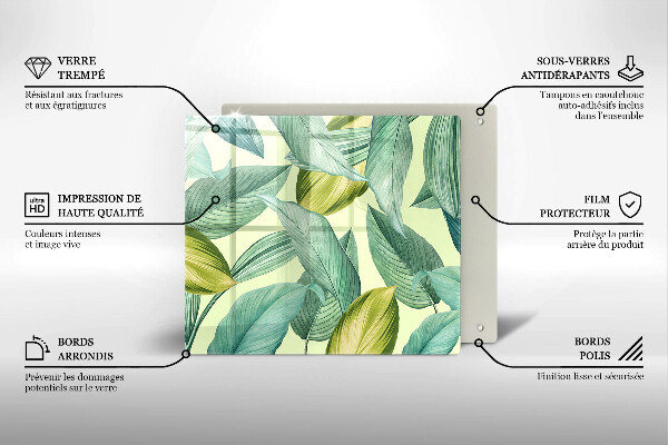 Steklena podloga za rezanje Zeleni tropski listi