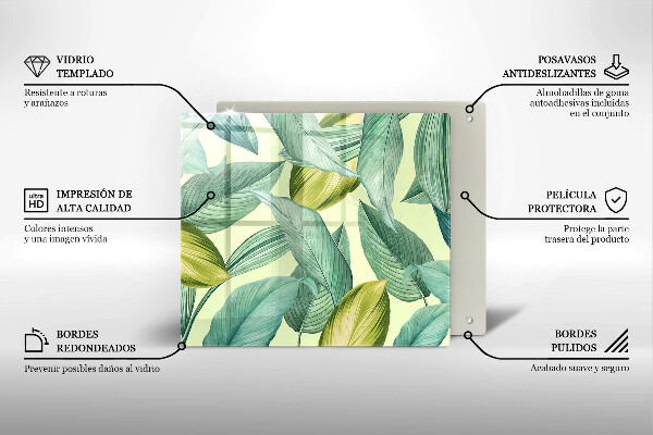 Steklena podloga za rezanje Zeleni tropski listi