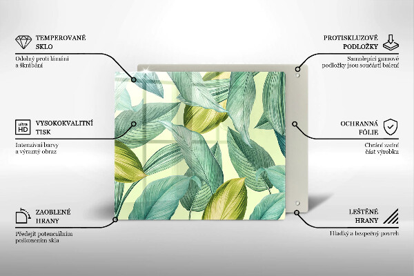 Steklena podloga za rezanje Zeleni tropski listi
