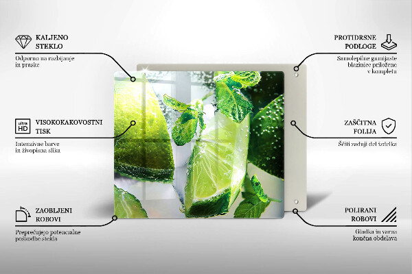 Steklena podloga za rezanje Voda z limeto in ledom