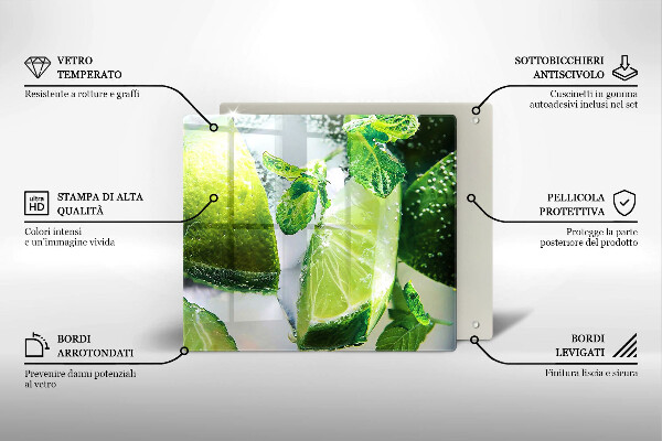 Steklena podloga za rezanje Voda z limeto in ledom