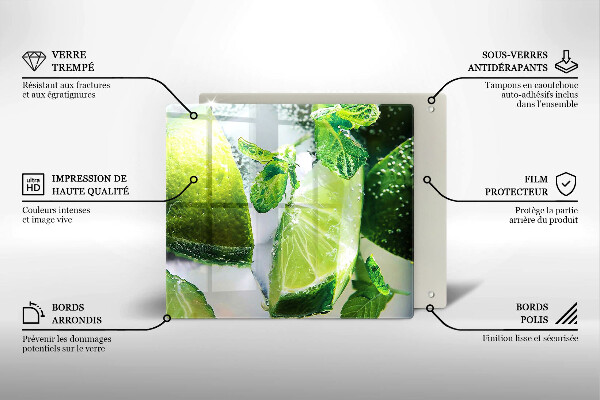 Steklena podloga za rezanje Voda z limeto in ledom