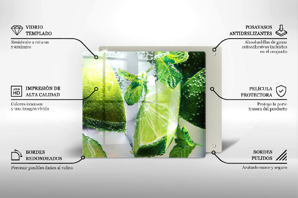 Steklena podloga za rezanje Voda z limeto in ledom