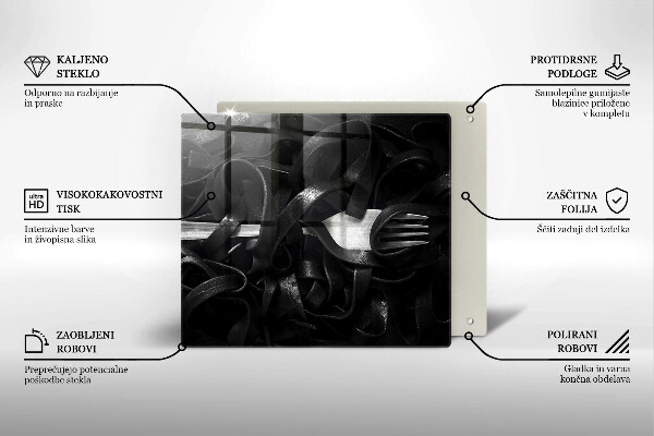 Steklena podloga za rezanje Črne tagliatelle testenine