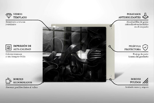 Steklena podloga za rezanje Črne tagliatelle testenine