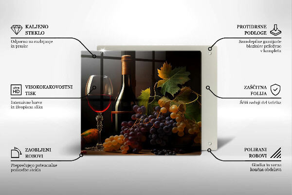 Steklena podloga za rezanje Kozarec vina in grozdje
