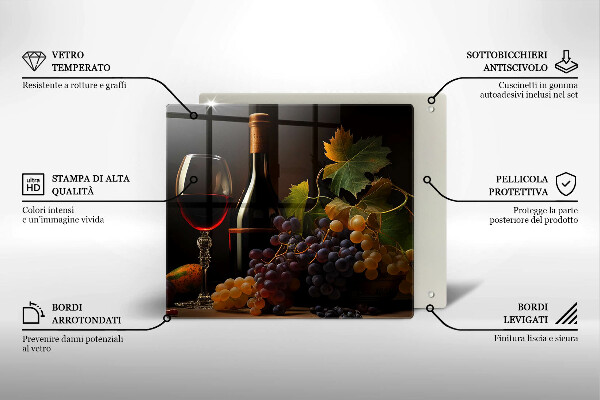Steklena podloga za rezanje Kozarec vina in grozdje