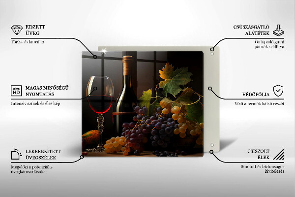 Steklena podloga za rezanje Kozarec vina in grozdje