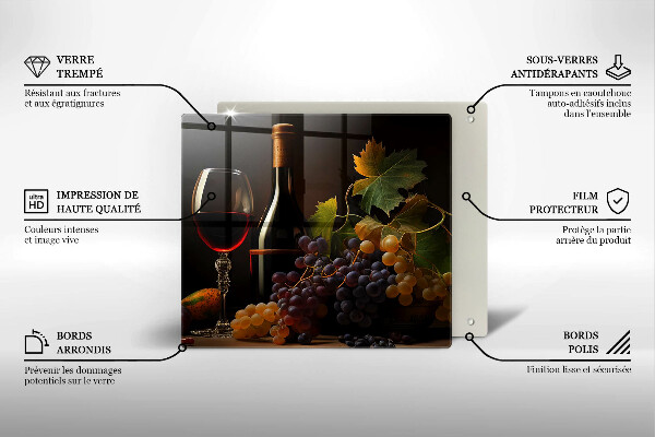 Steklena podloga za rezanje Kozarec vina in grozdje