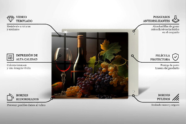 Steklena podloga za rezanje Kozarec vina in grozdje