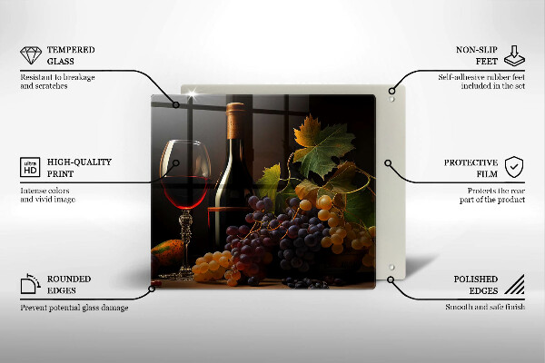 Steklena podloga za rezanje Kozarec vina in grozdje