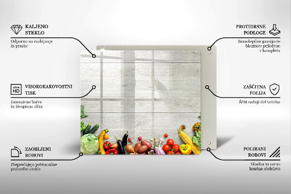Steklena podloga za rezanje Zelenjava na deskah