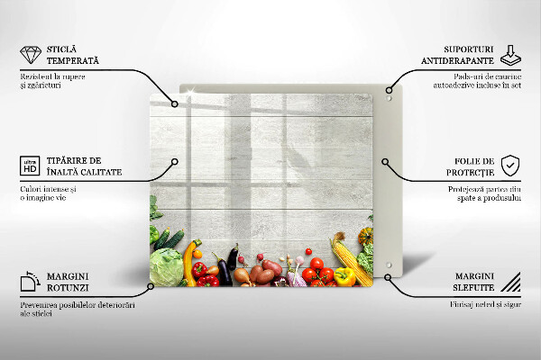 Steklena podloga za rezanje Zelenjava na deskah