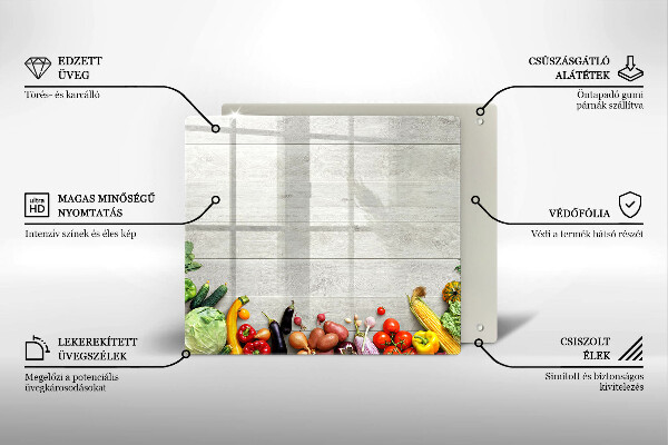 Steklena podloga za rezanje Zelenjava na deskah