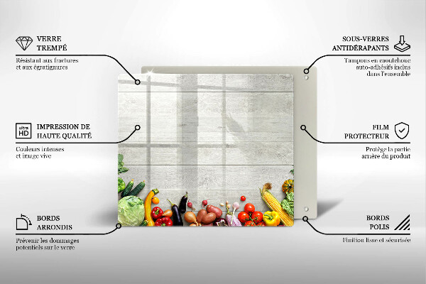 Steklena podloga za rezanje Zelenjava na deskah