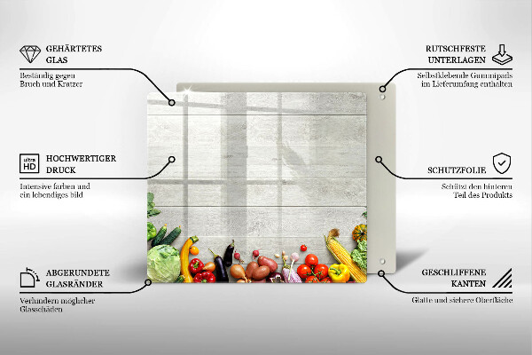 Steklena podloga za rezanje Zelenjava na deskah