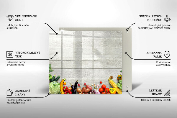 Steklena podloga za rezanje Zelenjava na deskah