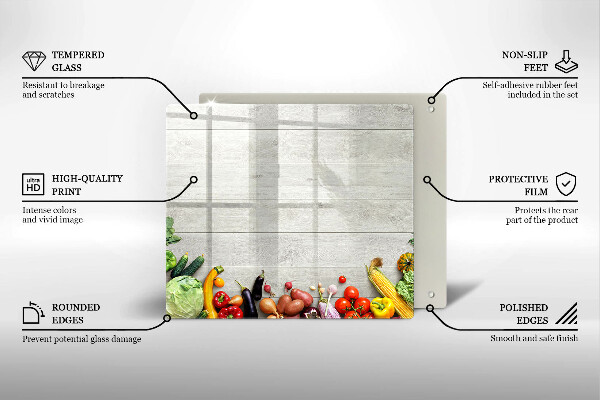 Steklena podloga za rezanje Zelenjava na deskah