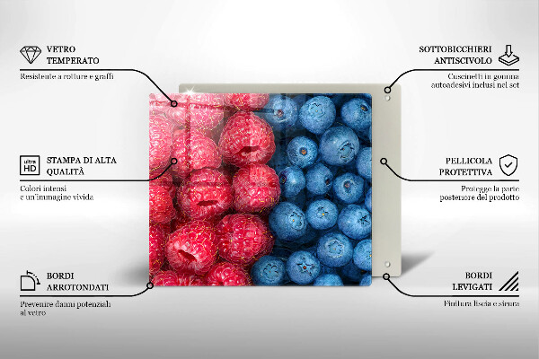 Steklena podloga za rezanje Plodovi malin in borovnic