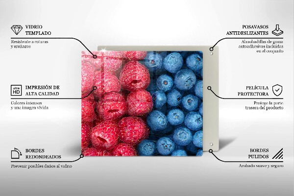 Steklena podloga za rezanje Plodovi malin in borovnic