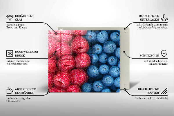 Steklena podloga za rezanje Plodovi malin in borovnic