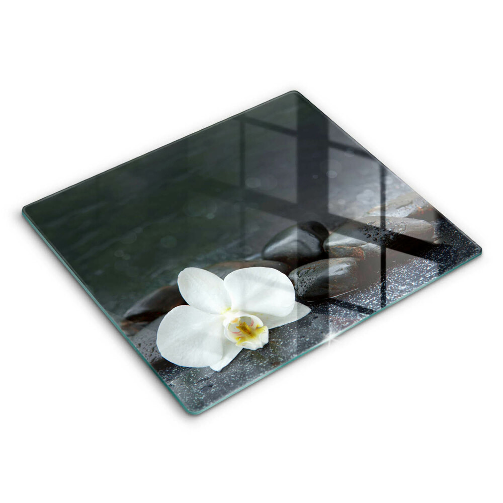 Steklena podloga za rezanje Beli cvetovi zen kamni