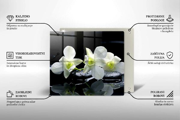 Steklena podloga za rezanje Bele rože v vodi Zen