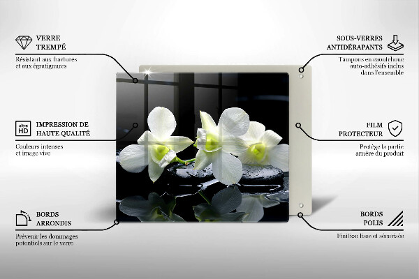 Steklena podloga za rezanje Bele rože v vodi Zen