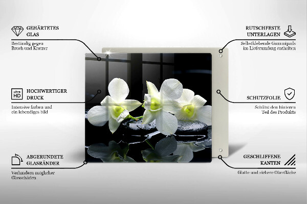 Steklena podloga za rezanje Bele rože v vodi Zen