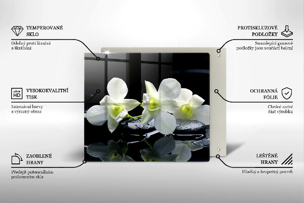 Steklena podloga za rezanje Bele rože v vodi Zen