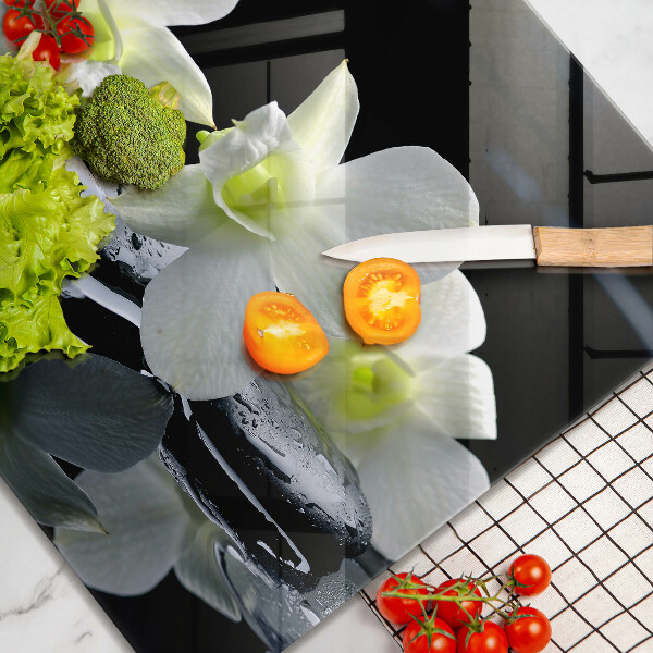 Steklena podloga za rezanje Bele rože v vodi Zen