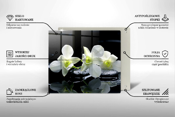 Steklena podloga za rezanje Bele rože v vodi Zen