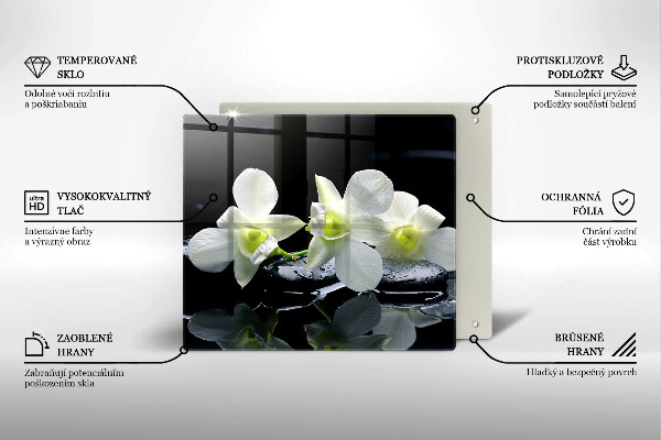 Steklena podloga za rezanje Bele rože v vodi Zen